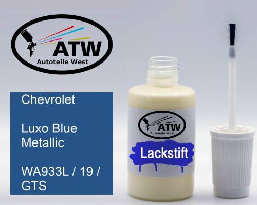 Chevrolet, Luxo Blue Metallic, WA933L / 19 / GTS: 20ml Lackstift, von ATW Autoteile West.